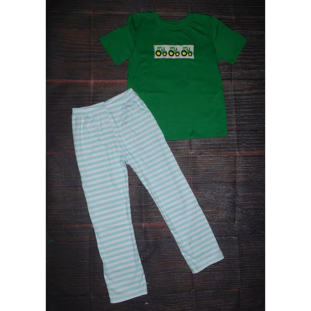 Boutique Boys Farm Tractor Short Sleeve Shirt & Pants Outfit Set